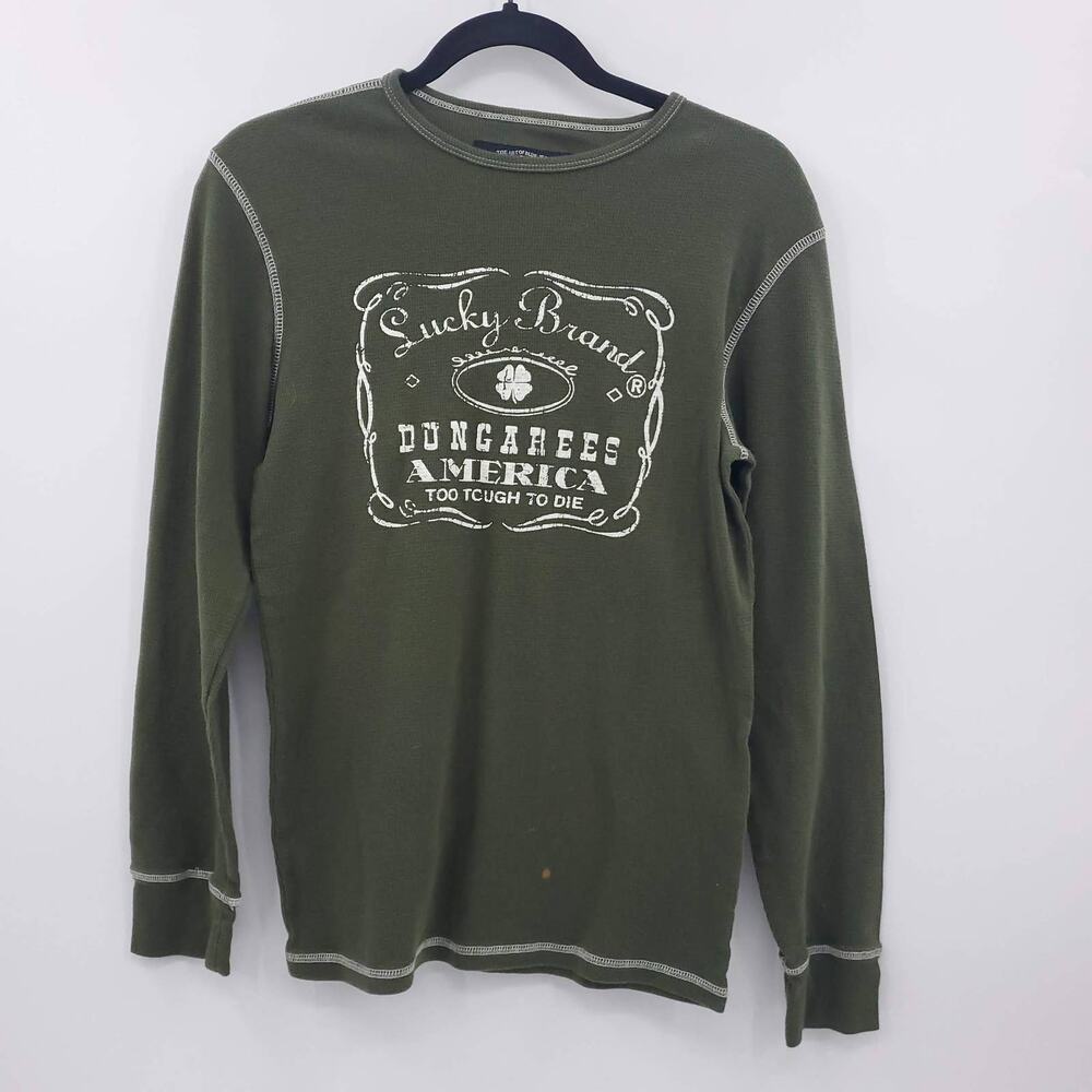 Lucky Brand Men's Green Thermal Long Sleeve Dungarees America Pajama Shirt Small